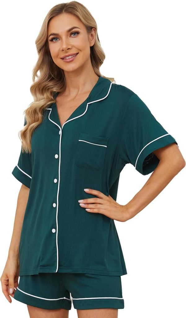 71_3SIBNgZL._AC_SL1500 Womens Pajama Sets Short Sleeve Sleepwear Soft Button Down Nightwear Lounge Pj Set XS-XXL