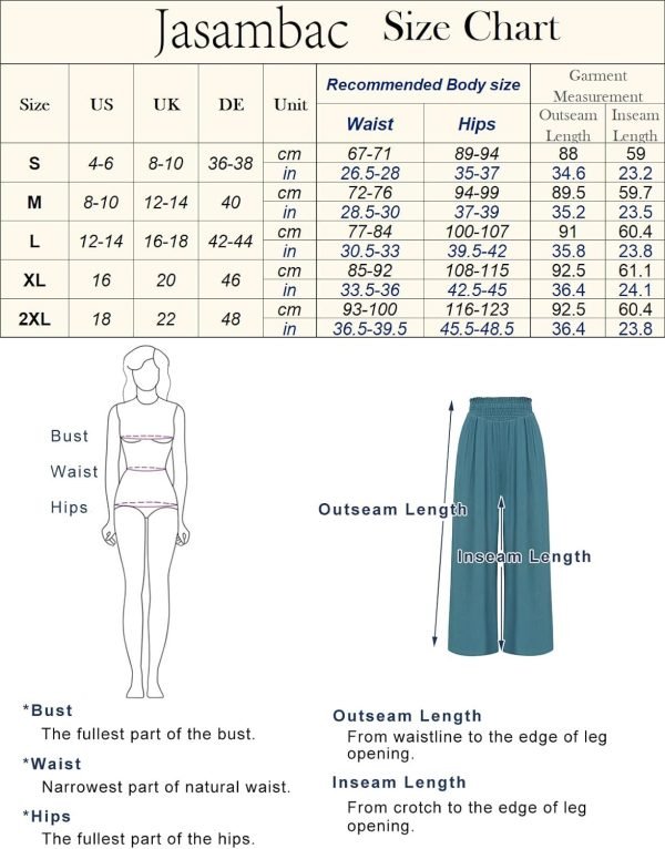 71_Ui15tE2L._AC_SL1500 JASAMBAC Women's Capri Linen Wide Leg Pants Summer Boho Wide Leg Pants Smocked High-Rise Waist Casual Beach Pants with Pocket