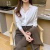 Women's Satin Blouse Fashion Long Sleeve Satin Silk Shirt Work Office Top Casual Shirt