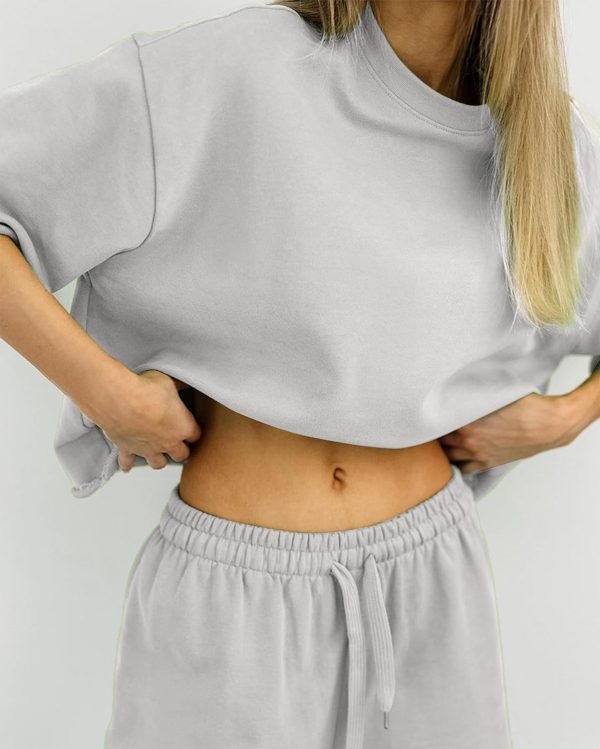 71dNNsFueiL._AC_SL1500 Women's 2 Piece Outfits Lounge Sets Crew Neck Short Sleeve Pullover Tops High Waisted Shorts Tracksuits