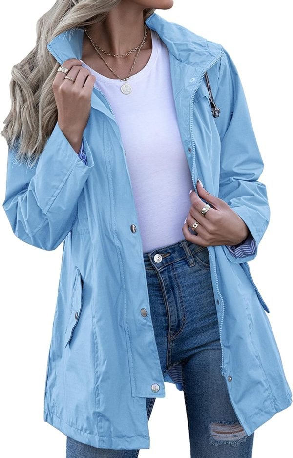71fRq28WSeS._AC_SL1500 Rain Jacket Women Striped Lined Hooded Lightweight Raincoat Outdoor Waterproof Windbreaker