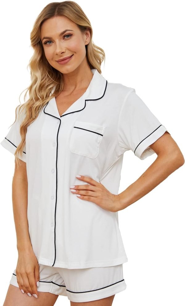 71iRu07u7yL._AC_SL1500 Womens Pajama Sets Short Sleeve Sleepwear Soft Button Down Nightwear Lounge Pj Set XS-XXL