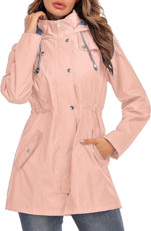 71jfgIMYO-L._AC_SL1500 Rain Jacket Women Striped Lined Hooded Lightweight Raincoat Outdoor Waterproof Windbreaker