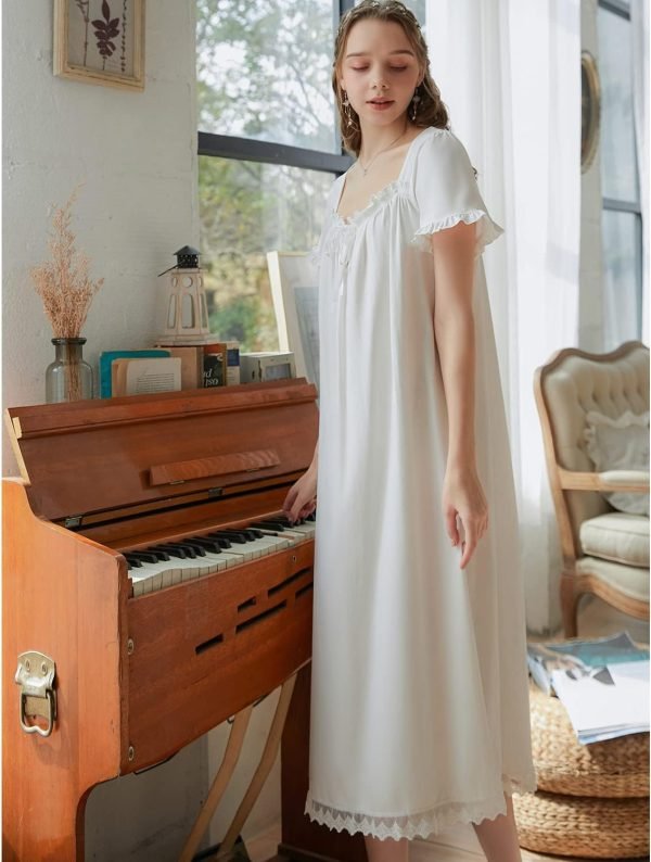 71s2DHn9yVL._AC_SL1500 Women's  Nightgowns Sleepshirts Lace Ruffle Princess Nightdress