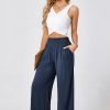 71wgTDkDUPL._AC_SL1500 JASAMBAC Women's Capri Linen Wide Leg Pants Summer Boho Wide Leg Pants Smocked High-Rise Waist Casual Beach Pants with Pocket