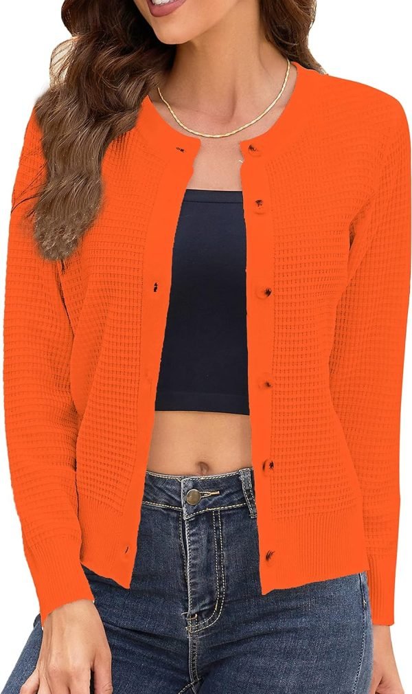 Women's Crew Neck Button Down Long Sleeve Solid Knit Classic Cardigan Sweater