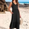 8119cbP8yFL._AC_SL1500 ANRABESS Women's Summer Casual Sleeveless V Neck Swing Dress Fit & Flare Flowy Tiered Maxi Beach Sundress with Pockets