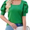 815OmwaKB8L._AC_SL1500 Puff Short Sleeve Sweater Tops 2024 Spring Summer Trendy Square Neck Casual Pullover Sweaters T Shirts Blouses