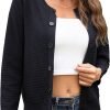 Women's Crew Neck Button Down Long Sleeve Solid Knit Classic Cardigan Sweater