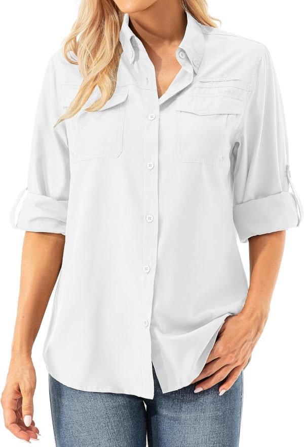 819_Go-kLEL._AC_SL1500 Womens UPF 50+ UV Sun Protection Safari Shirts Long Sleeve Outdoor Cool Quick Dry Fishing Hiking Gardening Shirts
