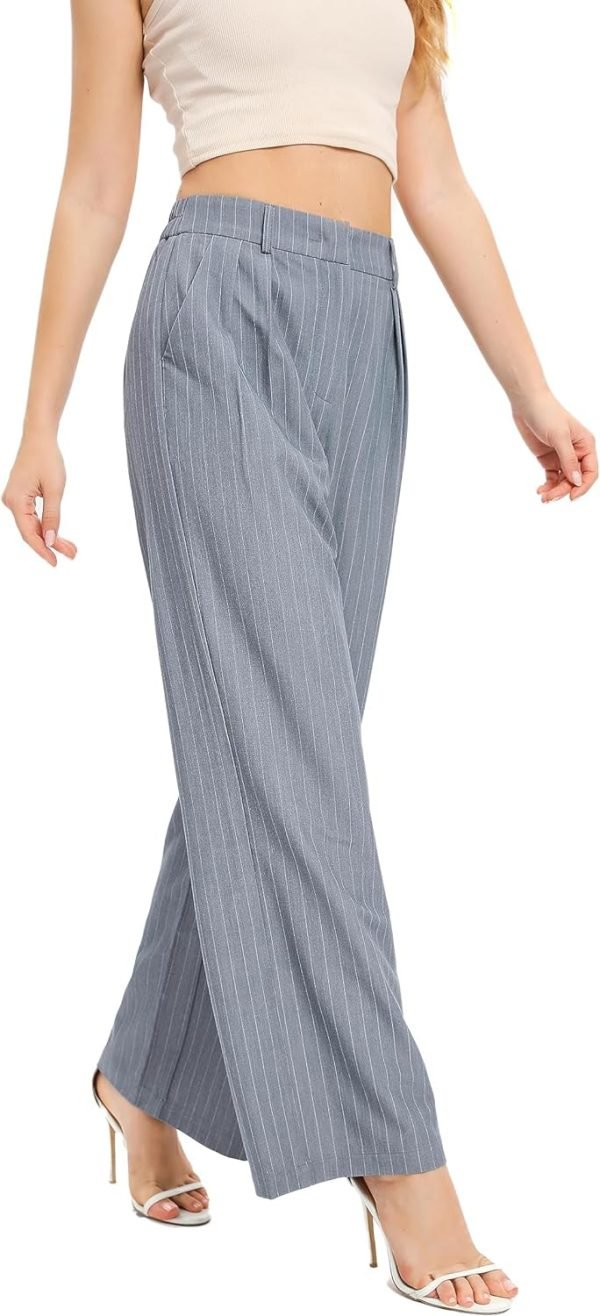 819qfd1SLJL._AC_SL1500 Women's Casual Striped High Waisted Wide Leg Pants Elastic Waist Loose Fit Trousers