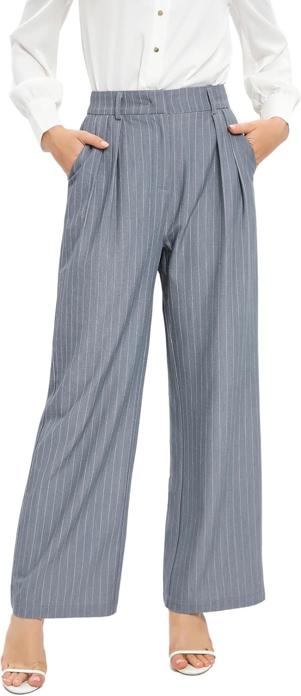 81C2ml5iHhL._AC_SL1500 Women's Casual Striped High Waisted Wide Leg Pants Elastic Waist Loose Fit Trousers