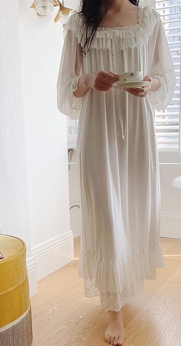 81Gh9oyTP8L._AC_SL1500 Women's Lace  Nightgown Long Sleeve Sleepwear Nightdress