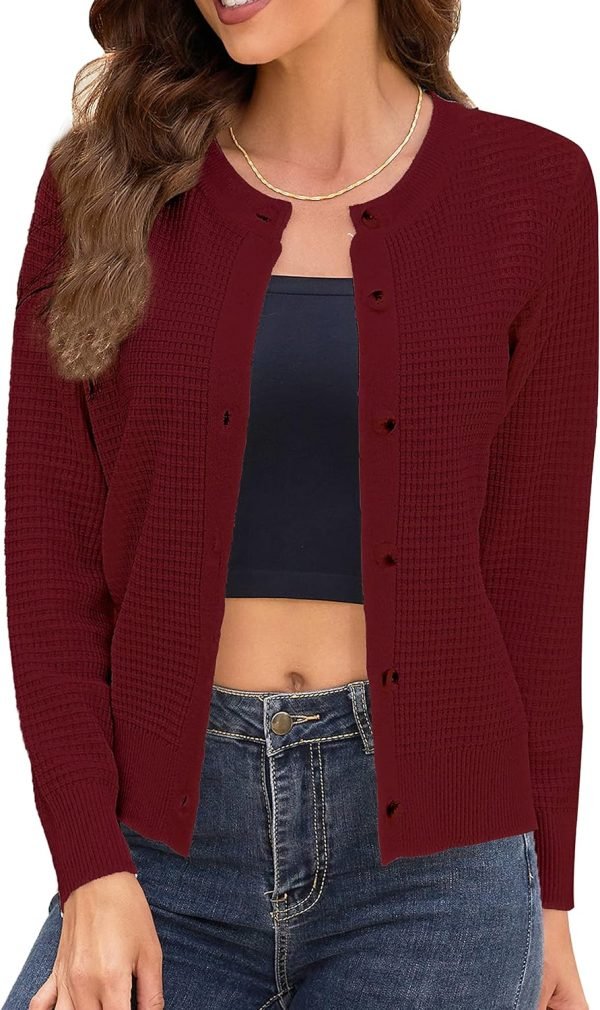 Women's Crew Neck Button Down Long Sleeve Solid Knit Classic Cardigan Sweater
