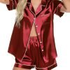 81Q7HmPM2iL._AC_SL1500 Womens Silk Satin Pajamas Set Button Down Pj Sets Short Sleeve Sleepwear Set S-XXl