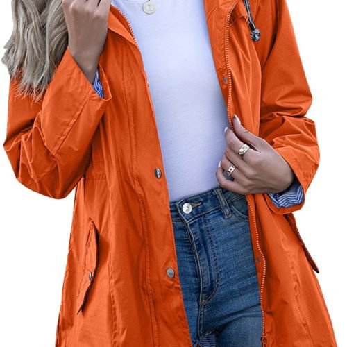 81QH19i0xqL._AC_SL1500 Rain Jacket Women Striped Lined Hooded Lightweight Raincoat Outdoor Waterproof Windbreaker