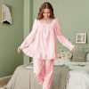 Women Pajamas Set Cotton Long Sleeve Button Down Sleep Shirt Womens Loungewear Set Cotton Nightie