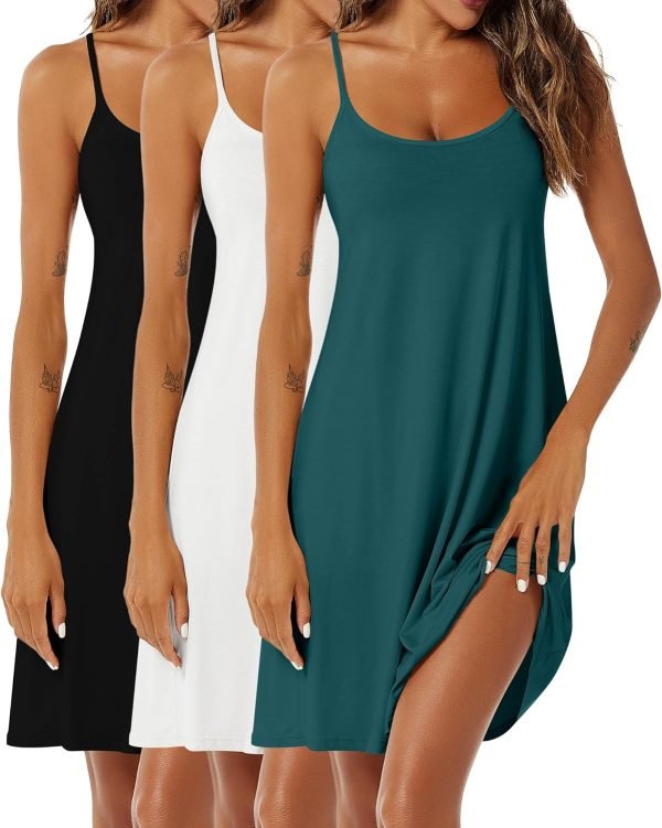 81VfMuC6l_L._AC_SL1500 3 Pcs Women's Sleeveless Nightgown, Scoop Neck Pajama Dress Racerback Sleep Dress Sleeveless Nightdress Chemise