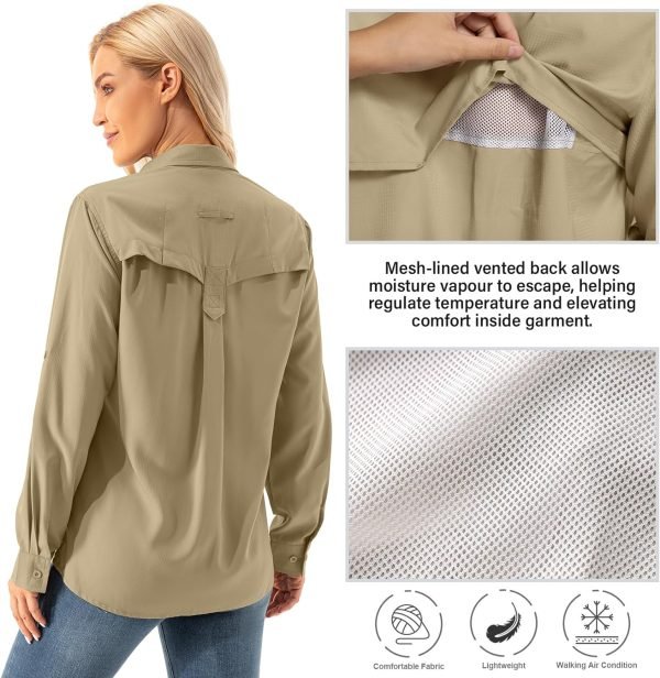 81VfzVdgkcL._AC_SL1500 Womens UPF 50+ UV Sun Protection Safari Shirts Long Sleeve Outdoor Cool Quick Dry Fishing Hiking Gardening Shirts