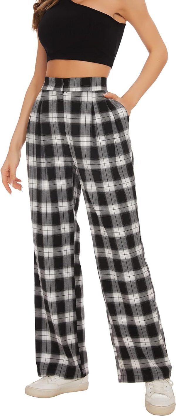 81_xsPxruZL._AC_SL1500 Women's Casual Striped High Waisted Wide Leg Pants Elastic Waist Loose Fit Trousers