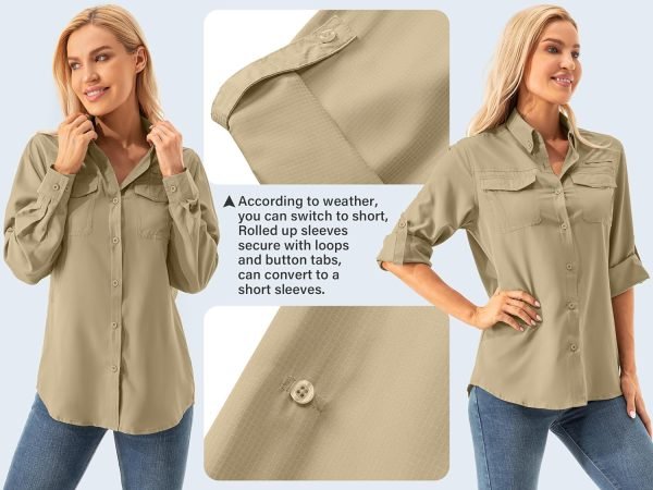 81aASJRvMfL._AC_SL1500 Womens UPF 50+ UV Sun Protection Safari Shirts Long Sleeve Outdoor Cool Quick Dry Fishing Hiking Gardening Shirts