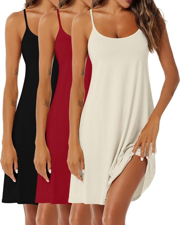 81av5qHL_BL._AC_SL1500 3 Pcs Women's Sleeveless Nightgown, Scoop Neck Pajama Dress Racerback Sleep Dress Sleeveless Nightdress Chemise