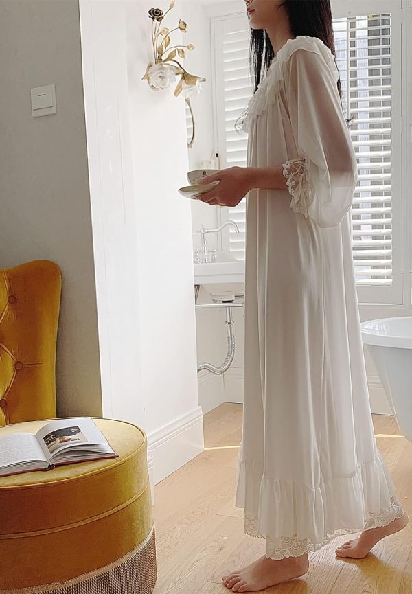 81gUYJswZwS._AC_SL1500 Women's Lace  Nightgown Long Sleeve Sleepwear Nightdress