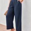 81hdgVUiVQL._AC_SL1500 JASAMBAC Women's Capri Linen Wide Leg Pants Summer Boho Wide Leg Pants Smocked High-Rise Waist Casual Beach Pants with Pocket