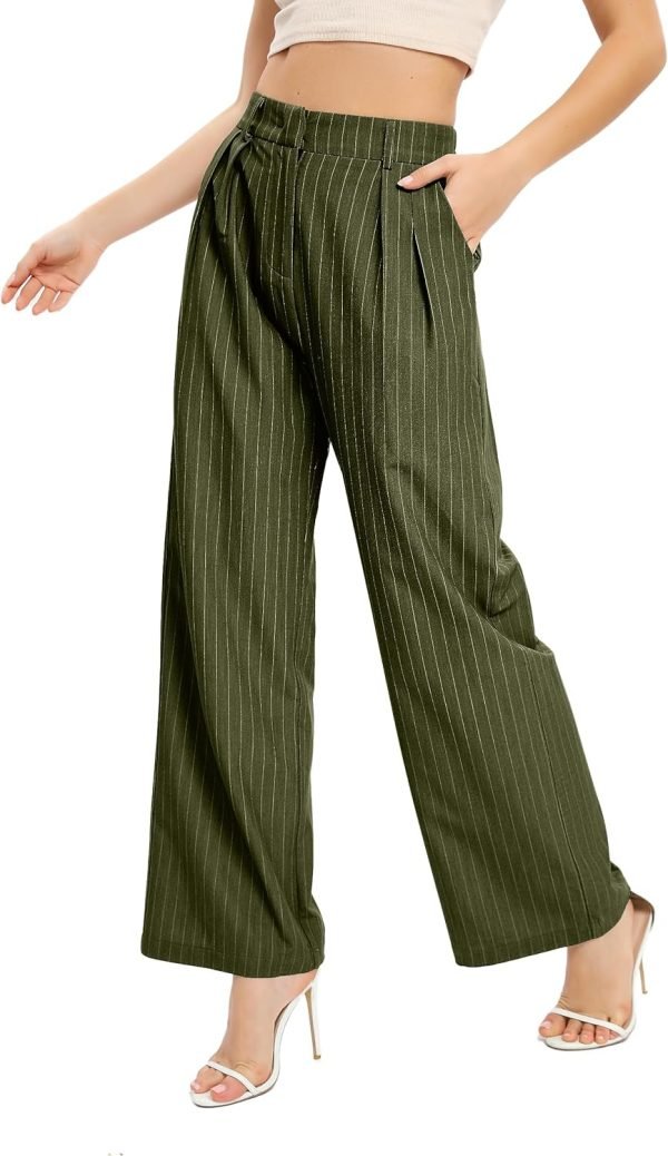 81i3j5sHleL._AC_SL1500 Women's Casual Striped High Waisted Wide Leg Pants Elastic Waist Loose Fit Trousers