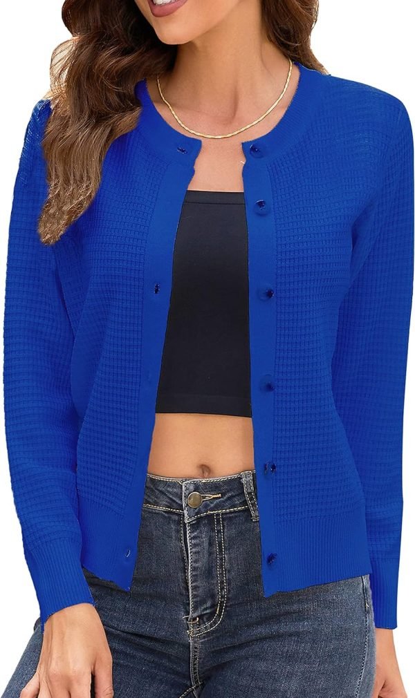 Women's Crew Neck Button Down Long Sleeve Solid Knit Classic Cardigan Sweater