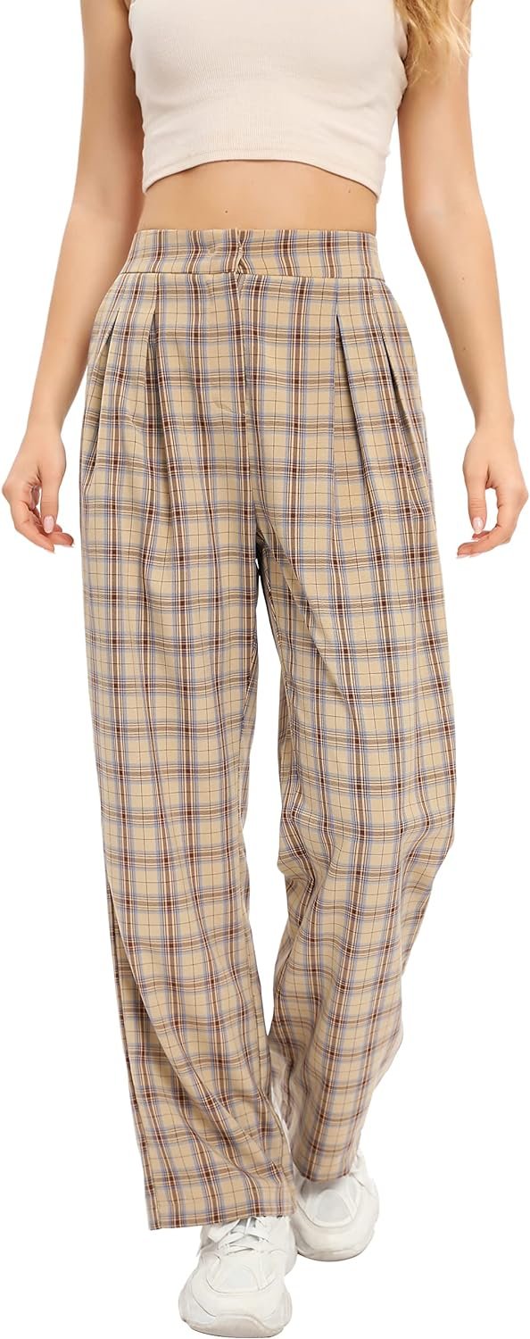 81o1UL0j8tL._AC_SL1500 Women's Casual Striped High Waisted Wide Leg Pants Elastic Waist Loose Fit Trousers