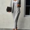 8ae5cf30-8b92-4cc1-9160-7d7bf3550b99-1 Elegant Solid Color Pants Set, Single Breasted Lapel Balzer & High Waist Straight Leg Pants, Women's Clothing