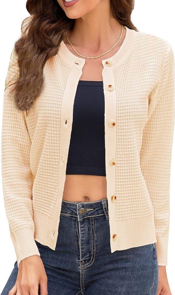 Women's Crew Neck Button Down Long Sleeve Solid Knit Classic Cardigan Sweater
