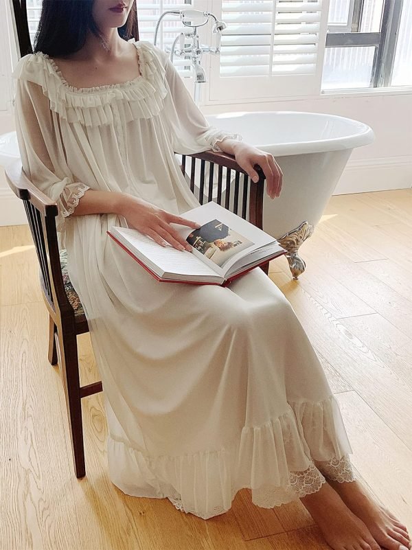 91c6_OSVf0S._AC_SL1500 Women's Lace  Nightgown Long Sleeve Sleepwear Nightdress