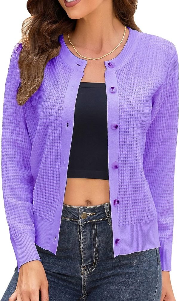 Women's Crew Neck Button Down Long Sleeve Solid Knit Classic Cardigan Sweater