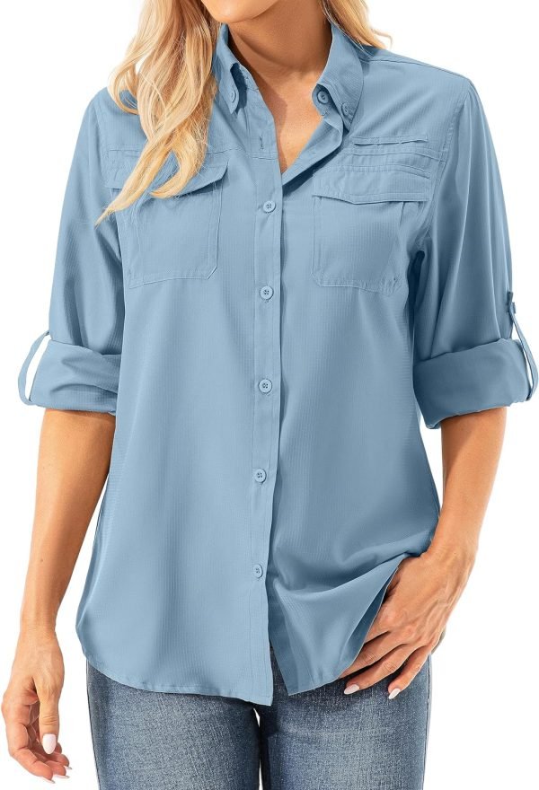 91xUQb4hywL._AC_SL1500 Womens UPF 50+ UV Sun Protection Safari Shirts Long Sleeve Outdoor Cool Quick Dry Fishing Hiking Gardening Shirts