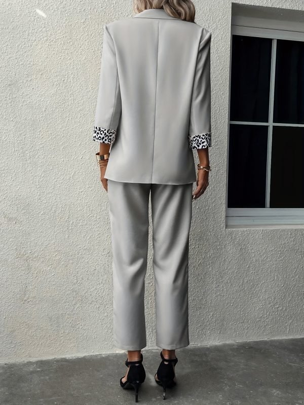 9213ff8c-27ea-48c3-827a-61ed99a96a58-1 Elegant Solid Color Pants Set, Single Breasted Lapel Balzer & High Waist Straight Leg Pants, Women's Clothing