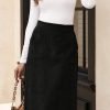 Split Hem Knee Length Sheath Skirt, Elegant Slant Pockets High Waist Skirt For Spring & Summer, Women's Clothing