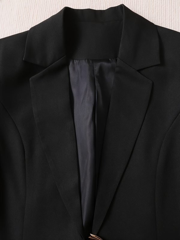 9a3f3d27-70df-4073-852e-58cfd02fcf05-1 Elegant Office Pants Set, Belted Lapel Long Sleeve Slim Blazer & High Waist Straight Leg Loose Pants, Women's Clothing