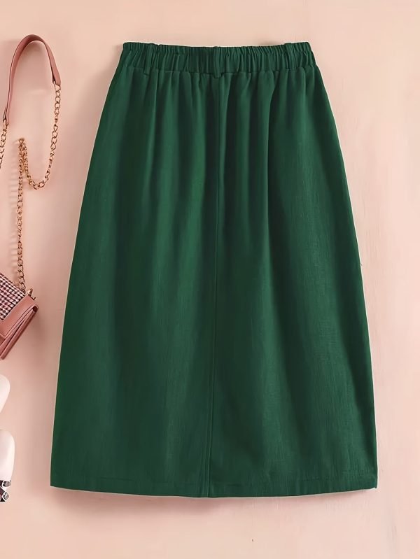 bc1574ac-3574-4ab7-933a-186a0e3ba8b0-1 Button Front Pocket Design Skirt, Elegant Elastic Waist Split Hem Skirt For Spring & Fall, Women's Clothing