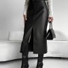 ebb3a41b-2738-4e5f-b0ed-df47d2c698ad-1 Plus Size Pu Leather Split Front Skirt, Elegant Slant Pocket Midi Skirt For Spring & Summer, Women's Plus Size Clothing