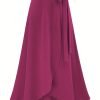 Solid Ruffle Hem Skirts, Elegant High Waist Tied Midi Skirts, Women's Clothing