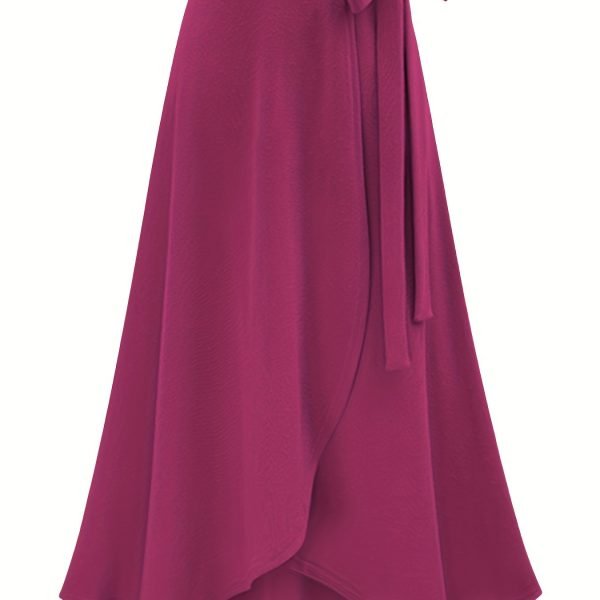 Solid Ruffle Hem Skirts, Elegant High Waist Tied Midi Skirts, Women's Clothing