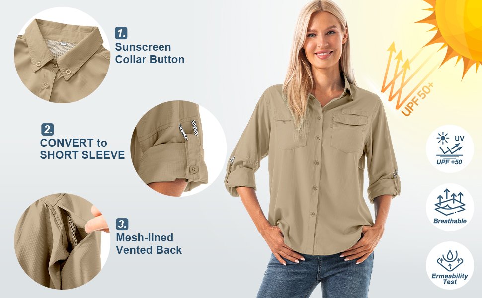 Women's long sleeve hiking sun protection shirt SPF outdoor fishing shirt upf 50 long sleeve women