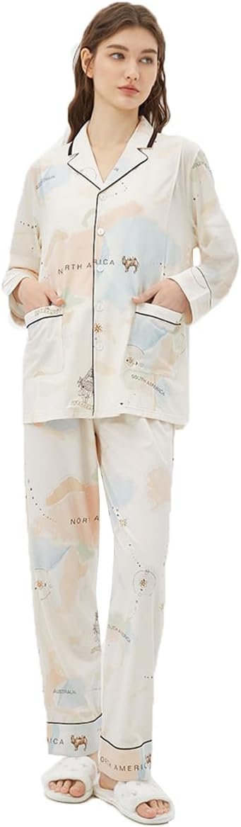 Maternity & Nursing Knit Cotton Pajama Set Sleepwear Long Sleeve Top & Bottom Breastfeeding for Pregnant Women