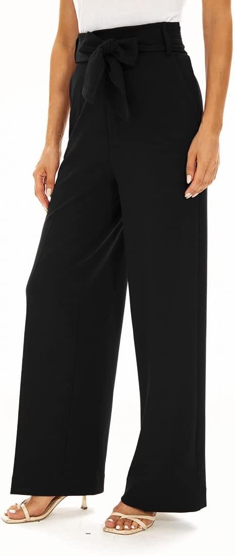 417ts3C7VzL._AC_SL1125 Wide Leg Stretchy Pants for Women Business Casual Pants Dress Pants with Pockets Self Tie Belted