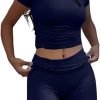 41NnmWeF2UL._AC_SL1001 Casual Workout Two Piece Outfits for Women Short Sleeve Crop High Waist Foldover Flare Pants Tracksuit Sets Streetwear