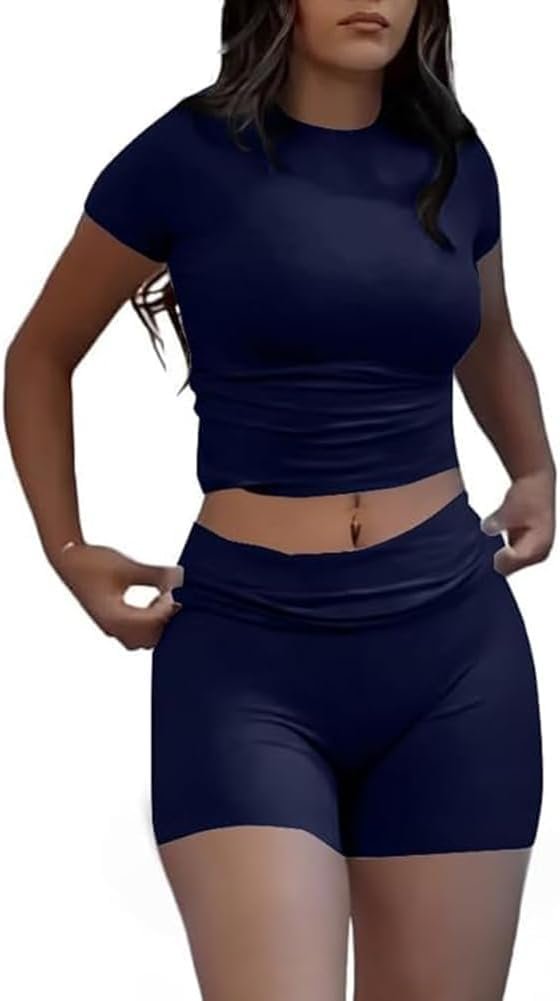 41NnmWeF2UL._AC_SL1001 Casual Workout Two Piece Outfits for Women Short Sleeve Crop High Waist Foldover Flare Pants Tracksuit Sets Streetwear