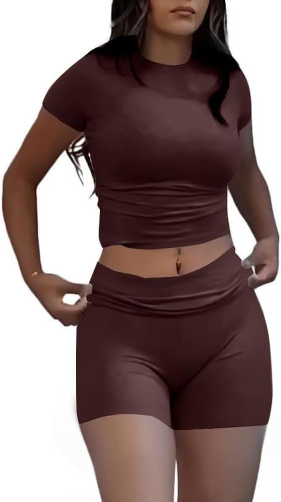 41XQqDy1GqL._AC_SL1001 Casual Workout Two Piece Outfits for Women Short Sleeve Crop High Waist Foldover Flare Pants Tracksuit Sets Streetwear