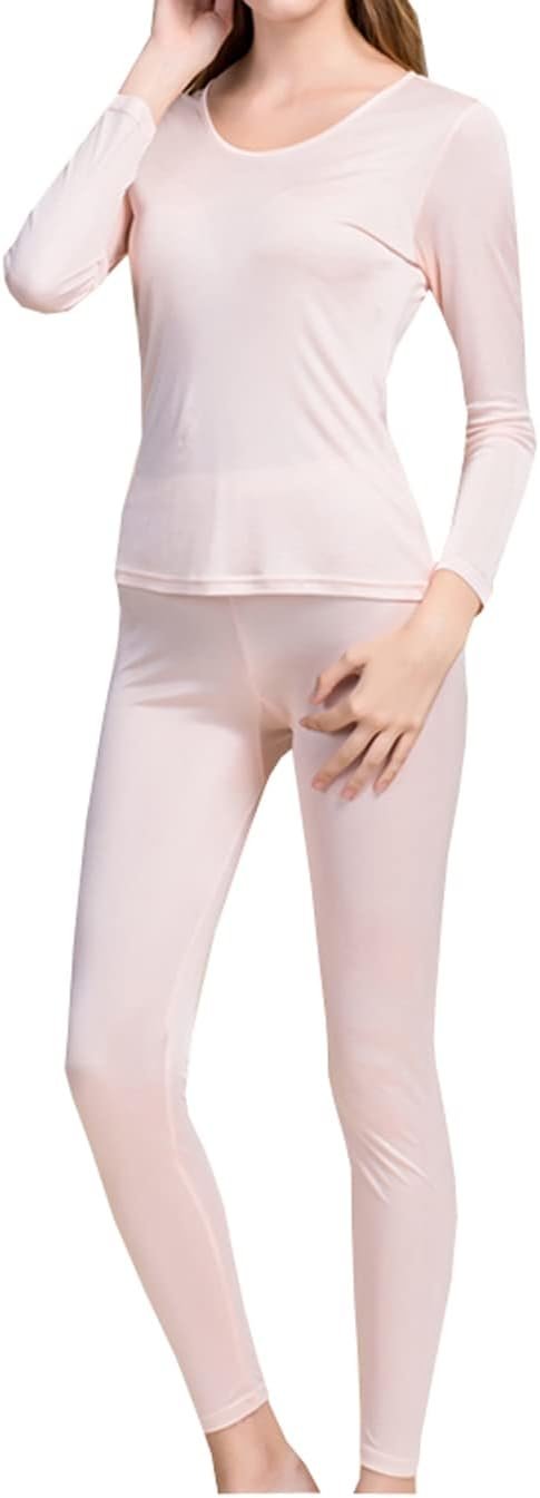 Womens Silk Long Underwear Mulberry Silk Long Johns Silk Thermal Underwear Sets Cold Weather Base Layer
